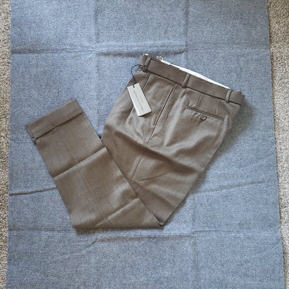 NWT Officine Generale Pierre Pants, Brown/Ecru Italian Wool Twill - size 50 - Picture 1 of 3
